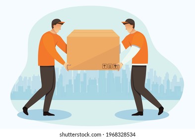 Delivery courier man with a box. Delivery of goods.  