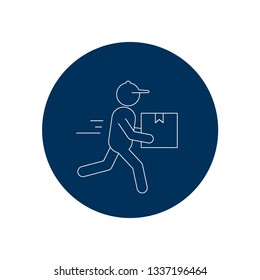 Delivery Courier man with box icon, Vector Deliver illustration on round background.