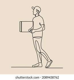 delivery courier man carrying box oneline continuous single line art