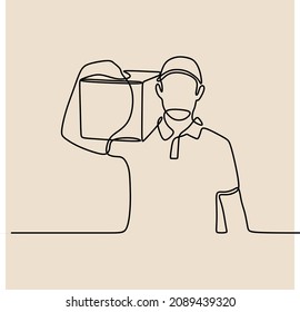 delivery courier man carrying box oneline continuous single line art