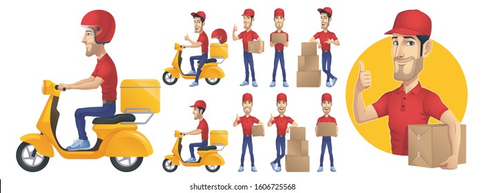 Delivery Courier Man Character Set, Vector EPS 10