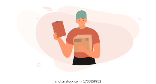 Delivery courier man holding package Vector Illustrations