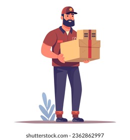 Paquete de retención de mensajero de entrega. Concepto de entrega segura de mercancías. Diseño plano e ilustración vectorial moderna