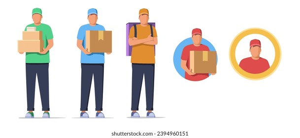 Delivery courier man holding package box. Safe delivery