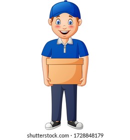 Delivery courier man isolated white background. Vector illustration