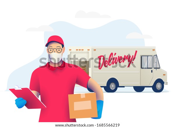 Delivery Courier Man Medical Protective Mask 库存矢量图 免版税 1685566219