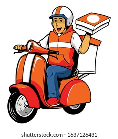 delivery courier man riding the old scooter