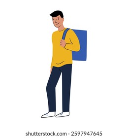 Delivery courier man. Safe delivery of goods concept. vector people character illustration.