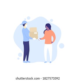 entrega, correo en cajas de retención de mascarillas y un cliente