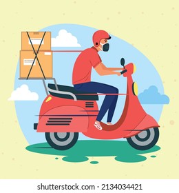 delivery courier in motorcycle character