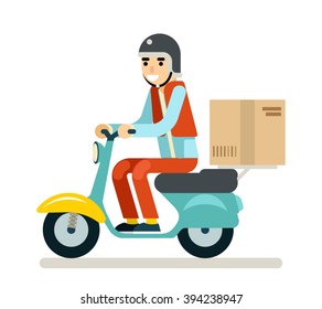 Delivery Courier Motorcycle Scooter Box Symbol Icon Concept Isolated Green Background Flat Design Vector Illustration