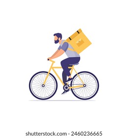 Delivery courier on a bicycle with a box. Flat vector illustration.