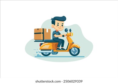 Delivery Courier Scooter Symbol Box Concept Isolated Flat Design Vector Illustration.