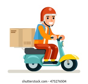 Delivery Courier Scooter Symbol Box Concept Isolated Flat Design Vector Illustration