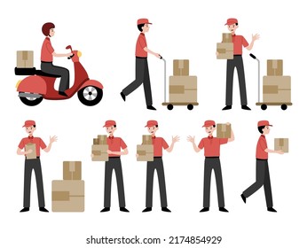 Delivery courier vector flat character collection