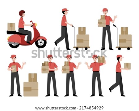 Delivery courier vector flat character collection