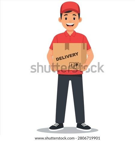 delivery courier worker man holding cardboard package box vector illustration isolated