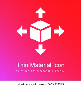 Delivery cube box package with four arrows in different directions red and pink gradient material white icon minimal design