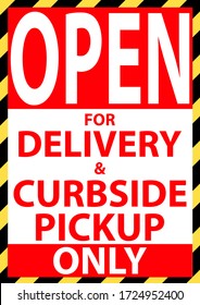 Delivery and Curbside pickup Only sign for restaurant, coffee shop, fast food, cafe, canteen to prevent the spread of Covid-19, Coronavirus outbreak pandemic. Vector graphic
