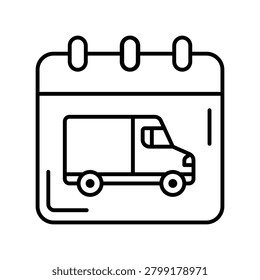 Delivery date icon vector. Shipping schedule illustration sign. Arrival time symbol. Logistics calendar logo or mark.