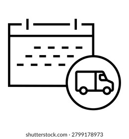 Delivery date icon vector. Shipping schedule illustration sign. Arrival time symbol. Logistics calendar logo or mark.