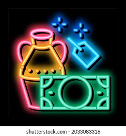delivery of decorative vase to pawnshop neon light sign vector. Glowing bright icon delivery of decorative vase to pawnshop sign. transparent symbol illustration