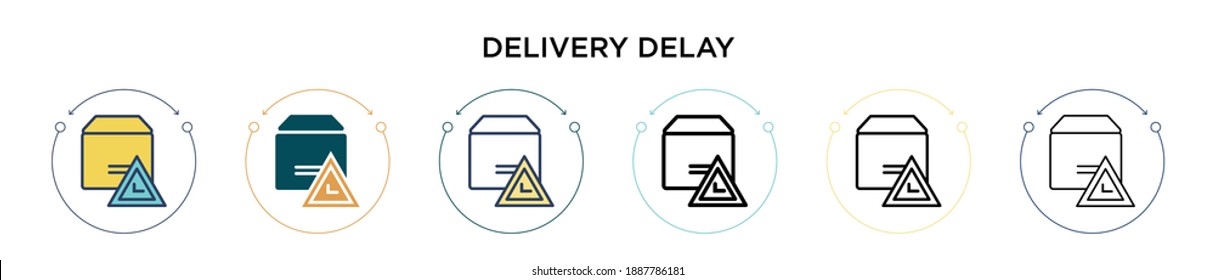 Delivery delay icon in filled, thin line, outline and stroke style. Vector illustration of two colored and black delivery delay vector icons designs can be used for mobile, ui, web