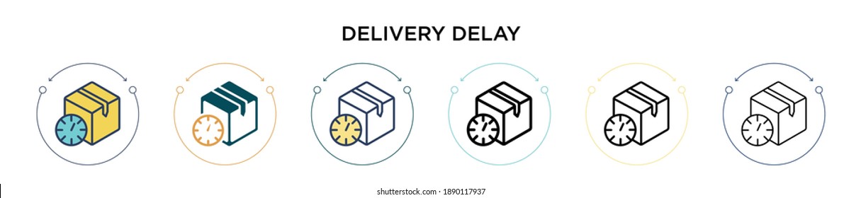 Delivery delay icon in filled, thin line, outline and stroke style. Vector illustration of two colored and black delivery delay vector icons designs can be used for mobile, ui, web