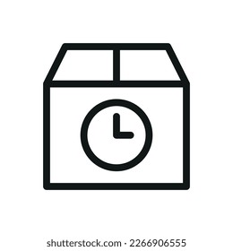 Delivery delay isolated icon, cardboard box with clock vector symbol with editable stroke