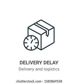 Delivery delay outline vector icon. Thin line black delivery delay icon, flat vector simple element illustration from editable delivery and logistics concept isolated on white background