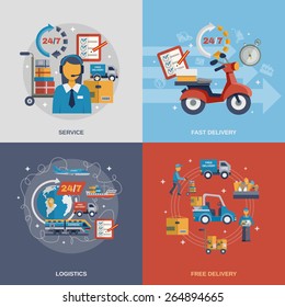 Delivery design concept set with fast free logistic service flat icons isolated vector illustration