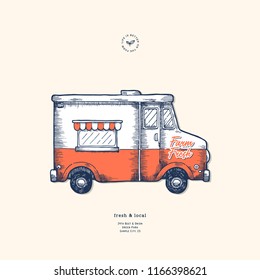 Delivery design template. Classic food truck. Vector illustration