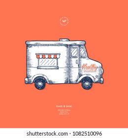 Delivery design template. Classic ice cream food truck. Vector illustration