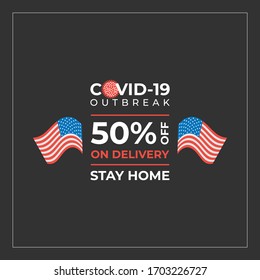 Descuento por entrega durante la pandemia. Banner de venta de vectores