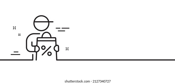 Delivery discount line icon. Sale offer sign. Courier promotion symbol. Minimal line illustration background. Delivery discount line icon pattern banner. White web template concept. Vector
