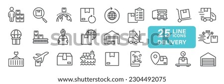Delivery, distrubuting, warehouse, shipment thin line icons. For website marketing design, logo, app, template, ui, etc. Vector illustration.