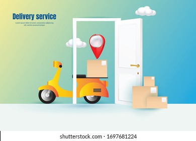 delivery to the door by scooter concept, order tracking,Logistics and delivery Vector. illustration