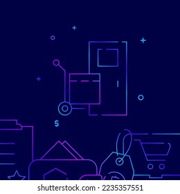 Delivery to the door, courier gradient line vector icon, simple illustration on a dark blue background, shopping and delivery related bottom border.