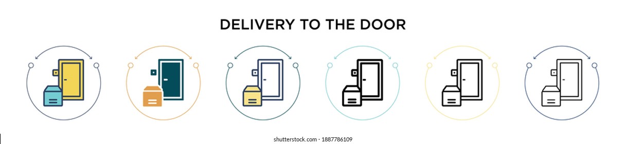 Delivery to the door icon in filled, thin line, outline and stroke style. Vector illustration of two colored and black delivery to the door vector icons designs can be used for mobile, ui, web