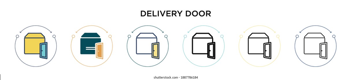 Delivery door icon in filled, thin line, outline and stroke style. Vector illustration of two colored and black delivery door vector icons designs can be used for mobile, ui, web