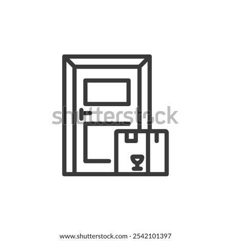 Delivery to the door, icon in line design. Delivery, door, home, parcel, package, shipping, service on white background vector. Delivery to the door editable stroke icon