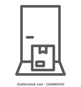 Delivery to the door line icon, service and shipping, package and door sign, vector graphics, a linear pattern on a white background, eps 10.