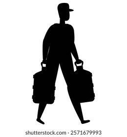 Delivery of Drinking Water in Full Plastic Bottles Silhouette