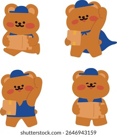 motorista de entrega urso de pelúcia bonito