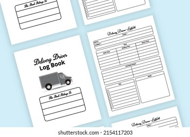 Delivery driver journal interior. Daily order delivery checker and customer information tracker interior. Interior of a log book. Delivery driver regular mileage and activity journal template.