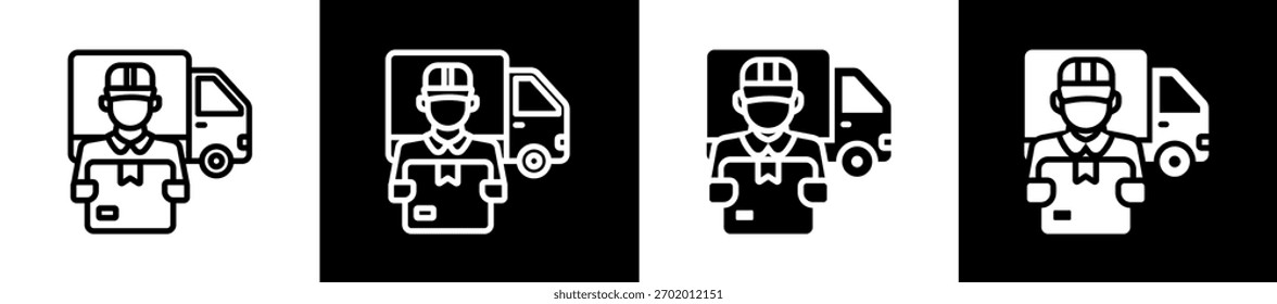 Línea Del Conductor De La Entrega E Icono Del Estilo Del Glifo En Fondo Blanco Y Negro