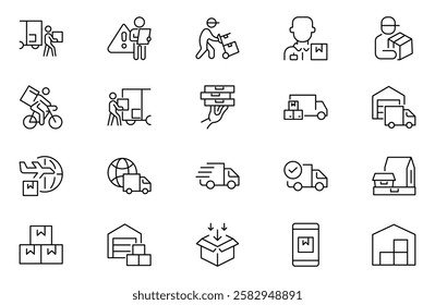 Delivery Driver line web icons. Package delivery, shipping related line icon set Editable stroke