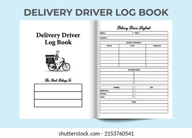 Delivery driver log book interior. Online shopping delivery tracker and customer information notebook template. Interior of a notebook. Driver regular mileage tracker and order record notebook.