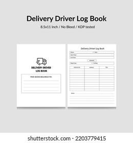 Delivery Driver Log Book KDP Interior.Interior of a Driver regular mileage tracker and order record notebook.