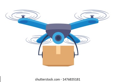 Delivery drone with box package. Innovative shipping concept vector illustration.